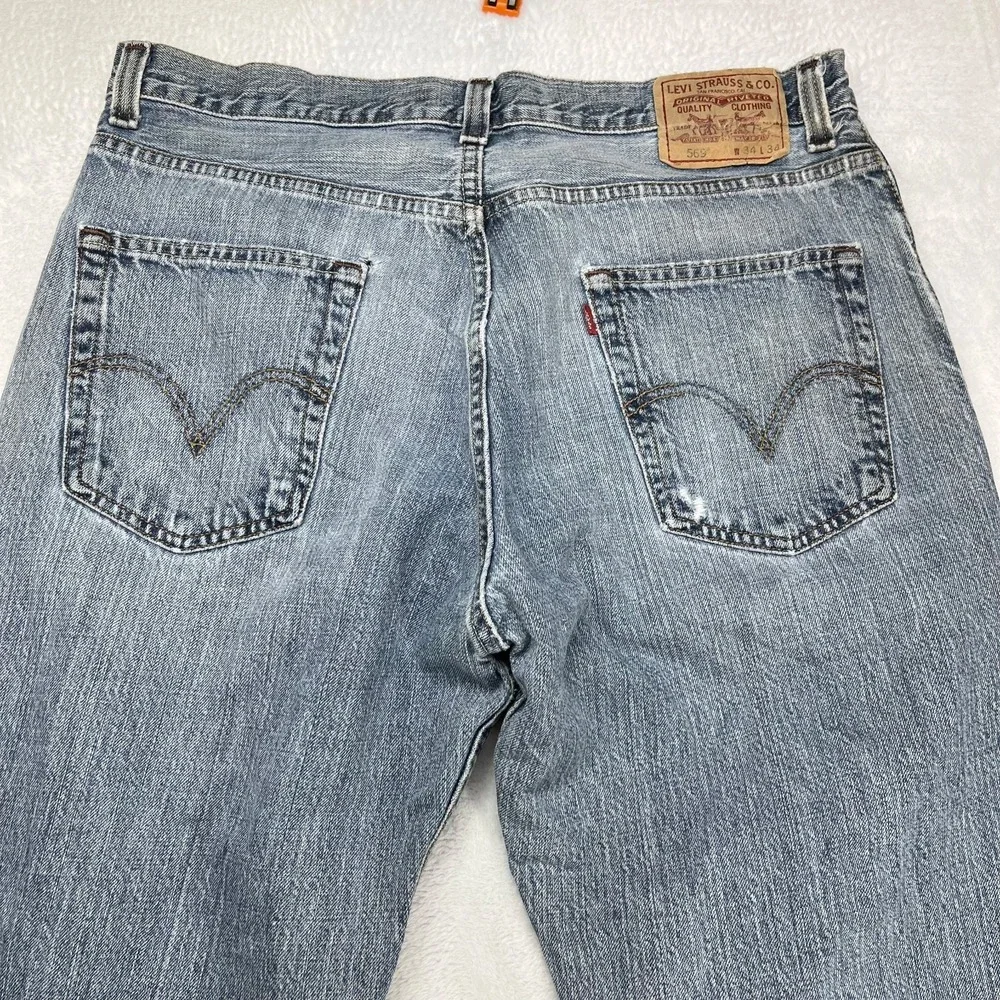 Levi's 559 Loose Fit Straight Jeans Mens Blue Denim Distressed Classic - 34X32.5